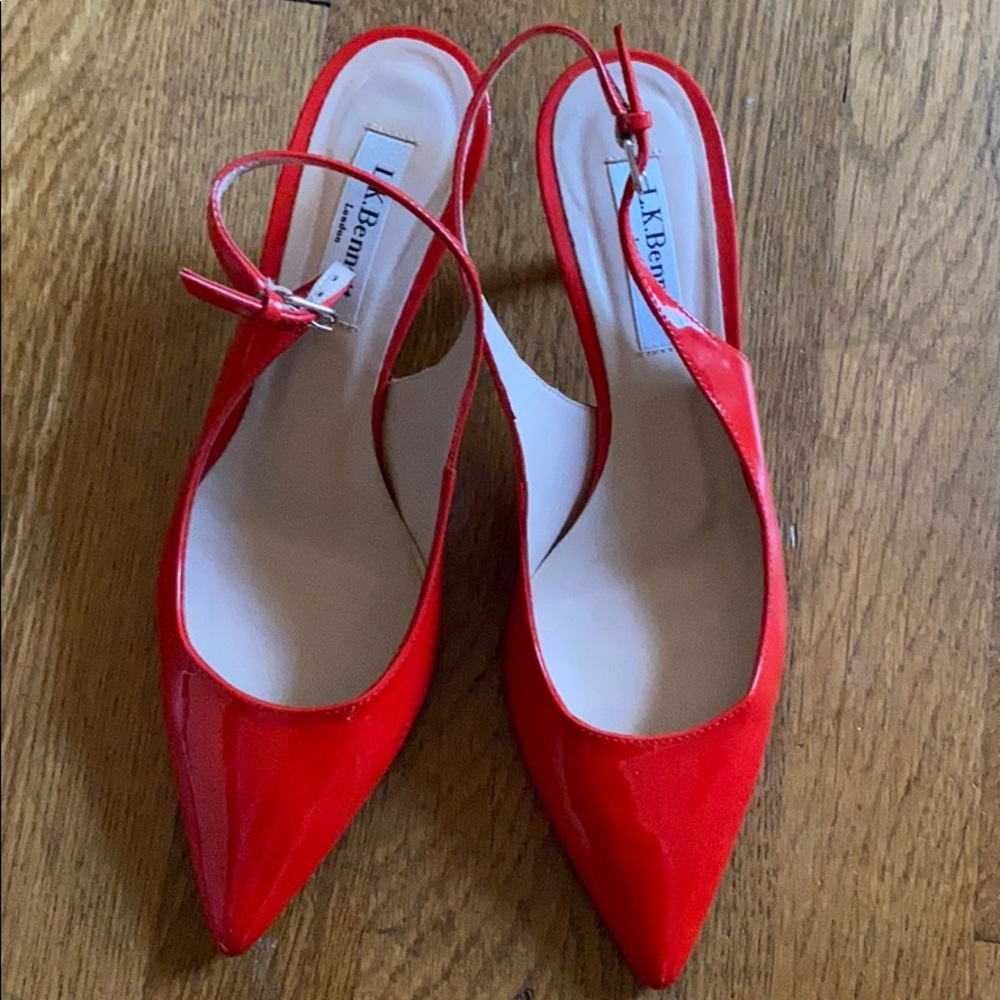 L.K. Bennett Patent Red Pumps
